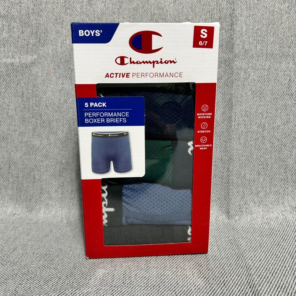 Champion Boys Performance Boxer Briefs 5 Pack Size S 6/7 Multicolor Active Mesh